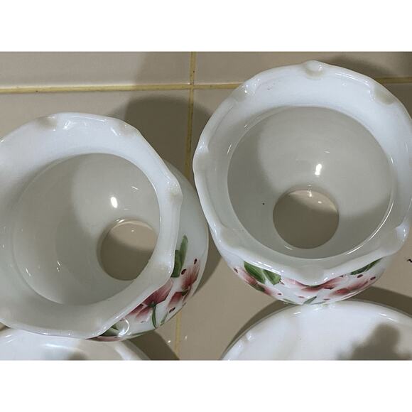 Vintage Milk Glass Hurricane Parlor Hand Painted Floral Lamp Scallop Base Style - Picture 9 of 16